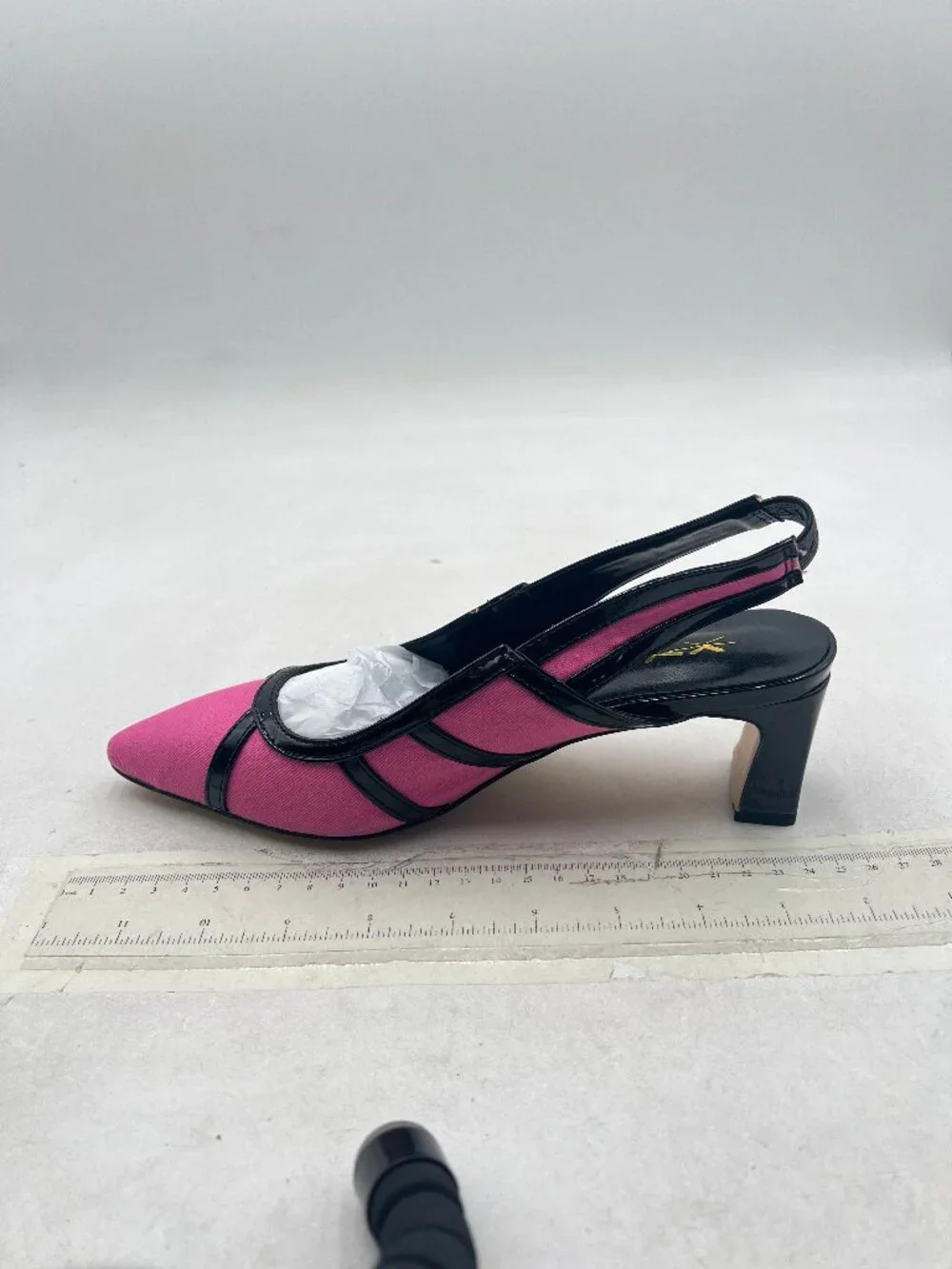 XYD Pink/Black Low Block Heel Slingback Closed Toe Pumps Comfy Party Dressy Shoe